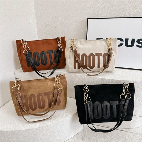 Bolso Tote Gran Capacidad Pana Parche Letra Cremallera Bolso De Hombro Con Cadena Para Mujeres Estudiantes Uso Diario