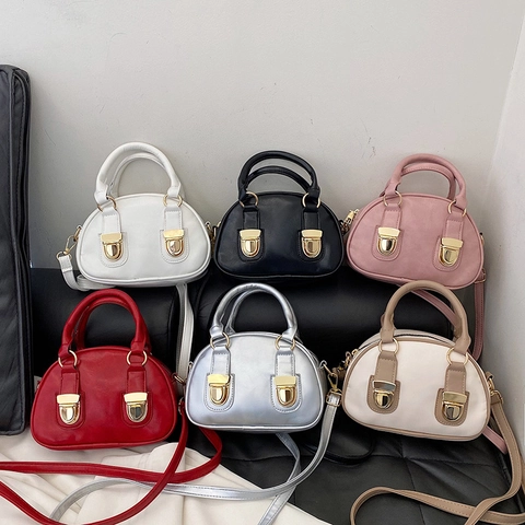 Women Vintage Boston Handbag Retro PU Leather Crossbody Bag With Double Handles And Gold Hardware Zipper Closure Trendy