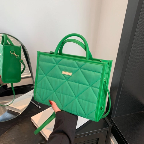 Women Quilted Handbag PU Leather Fabric Geometric Pattern Square Tote Detachable Shoulder Strap Daily Fashion Trendy
