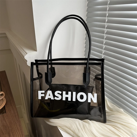 Borsa Tote Jelly Trasparente In PVC E Borsa Interna Per Donna Grande Capacità Impermeabile Stampa Lettere Moda Spiaggia