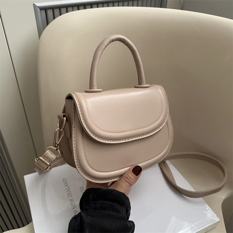 Bolso De Sillín De Cuero PU Para Mujer Retro Color Sólido Mini Bolso Bandolera Con Asa Superior Y Correa Desmontable