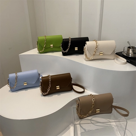 Vintage PU Leather Underarm Shoulder Bag For Women Solid Color Metal Lock Square Crossbody Bag Minimalist Fashion Style