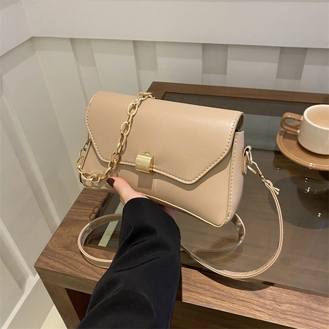 Vintage PU Leather Underarm Shoulder Bag For Women Solid Color Metal Lock Square Crossbody Bag Minimalist Fashion Style