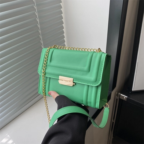 Women Shoulder Bag PU Leather Geometric Embossed Fashion Chain Crossbody Small Square Flap Handbag