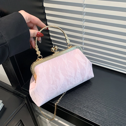 Pochette Da Sera Plissettata Vintage Con Manico In Metallo E Tracolla A Catena Per Feste Matrimoni Borsa Elegante
