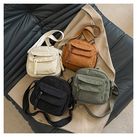 Corduroy Crossbody Tasche Für Frauen Retro Casual Umhängetasche Mit Vorderer Klappentasche Und Verstellbarem Riemen