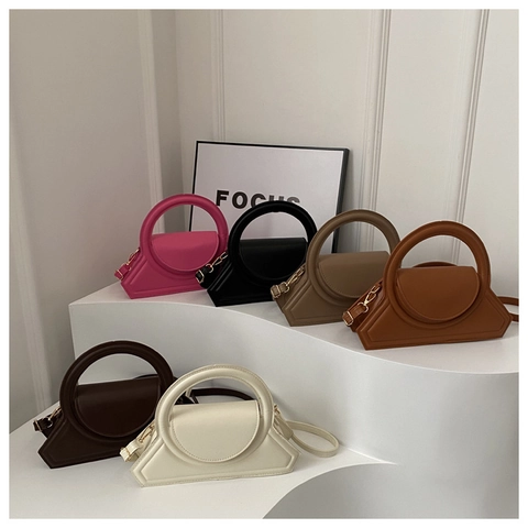 Bolso Bandolera Trapecio Geométrico Cuero PU Bolso De Mano Retro Minimalista Con Asa De Anillo Circular Correa Ajustable Para Mujeres