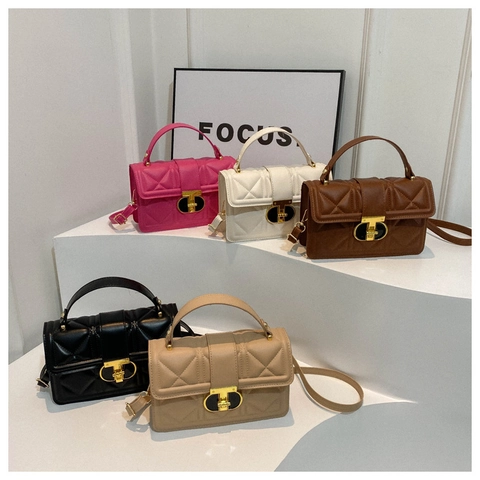 Women Quilted Crossbody Bag PU Leather Small Square Handbag T-Lock Flap Adjustable Strap Fashion Minimalist Elegant