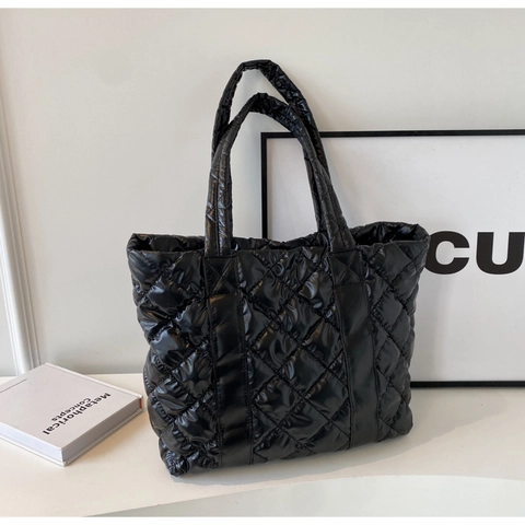 Gesteppte Schultertasche Glänzende Puffer Tote Große Kapazität Koreanisch Minimalistisch Leichte Handtasche Damen