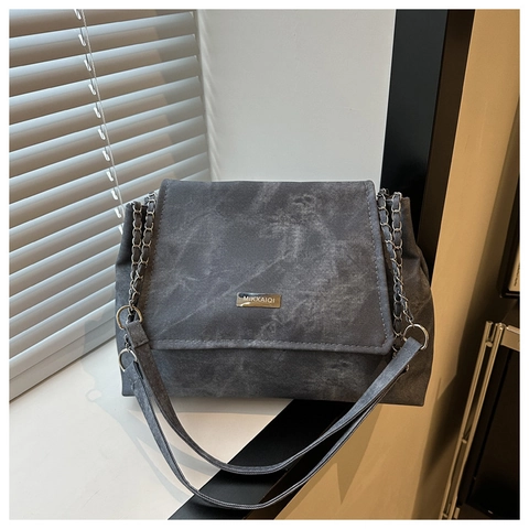Borsa A Spalla Con Patta Trama Marmo Pelle PU Tracolla Catena Metallo Grande Capacità Moda Casual Donne