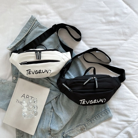 Casual Crossbody Chest Bag Oxford Cloth Solid Color Letter Print Adjustable Strap Urban Simple Trendy Women Travel