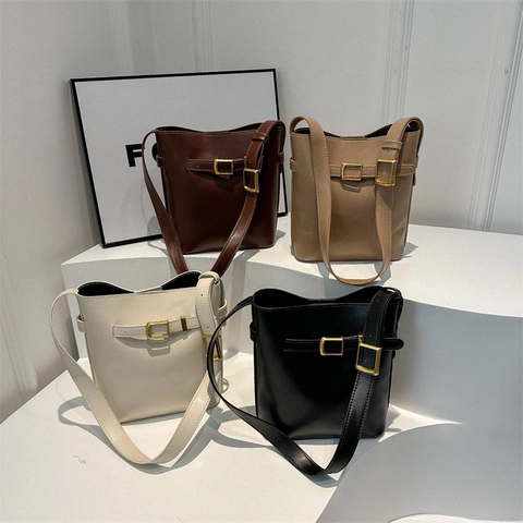 Borsa Secchiello Donna Pelle PU Grande Capacità Tracolla Regolabile Fibbia Dorata Elegante Minimalista Pendolare Quotidiana