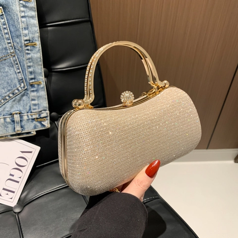 Evening Clutch Bag Glitter Sequin Metal Handle Rhinestone Lock Elegant Party Wedding Crossbody For Women