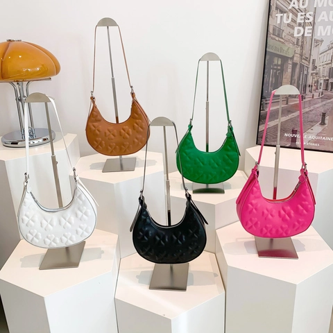 Borsa Hobo Da Donna In Pelle PU Goffratura Quadrifoglio Tridimensionale Borsa A Spalla Ascellare Mezzaluna Moda Colore Solido