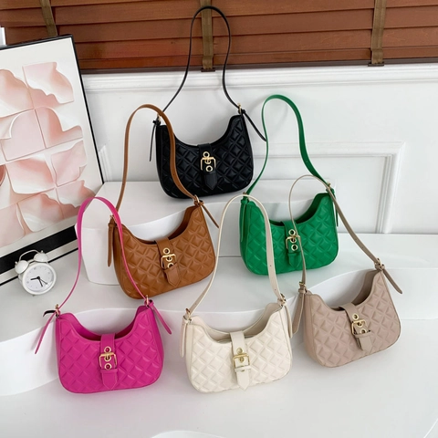 Borsa Sottobraccio Trapuntata Chic Da Donna Pelle PU Motivo A Rombi Borsa A Spalla Hobo Con Fibbia Dorata