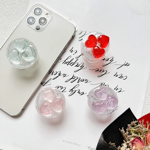 Supporto Per Telefono A Cuore Carino Glitter Resina Supporto Da Scrivania Espandibile Per Smartphone