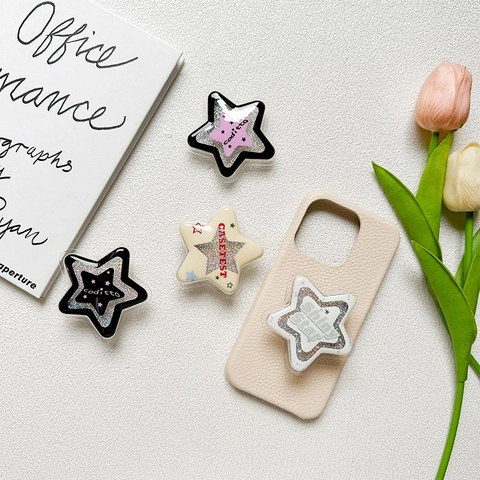 Sternform Pop Up Handyhalterung Glitzer Acryl Ausziehbare Smartphone Ständer Klebebuchse Glänzend Universal Zubehör