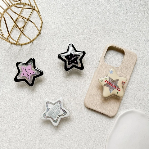 Sternform Pop Up Handyhalterung Glitzer Acryl Ausziehbare Smartphone Ständer Klebebuchse Glänzend Universal Zubehör