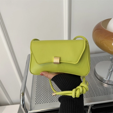 Women Small Shoulder Bag PU Leather Curved Bottom Underarm Bag With Knotted Strap Gold Buckle Minimalist Crossbody