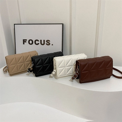 Women PU Leather Quilted Shoulder Crossbody Bag Trendy Diamond Pattern Small Square Commuter Flap Handbag Elegant