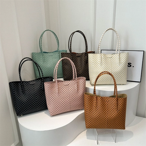 Dames Grote Capaciteit Tote Bag PU Leer Geometrisch Monogram Print Handtas Voor Dagelijks Woon Werkverkeer Kantoor Trendy Chique Stijl