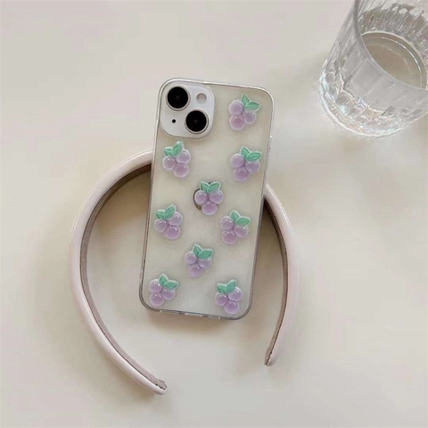 Coque De Téléphone Raisin 3D Compatible Avec iPhone Paillettes Transparentes Séquins Résine Décor De Fruits Trendy
