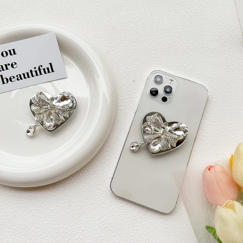 Herz Handygriff Strass Kristall Schleife Design Ausziehbarer Ständer Luxus Glitzer Dekoration Für Smartphone