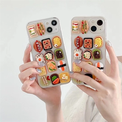 Lustige 3D Simulation Essen Handyhülle Für IPhone Transparente PC Hülle Sandwich Sushi Brot Form Kreatives Zubehör