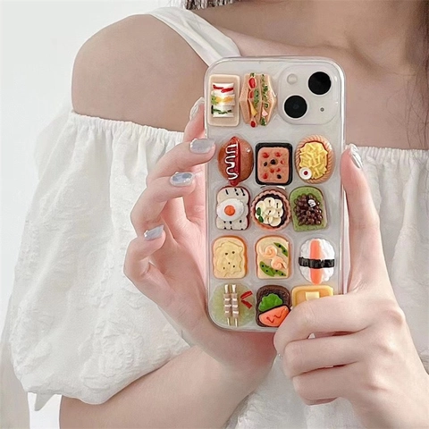 Lustige 3D Simulation Essen Handyhülle Für IPhone Transparente PC Hülle Sandwich Sushi Brot Form Kreatives Zubehör