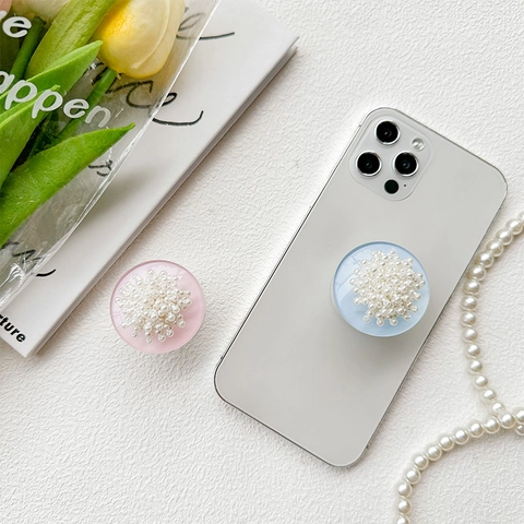 Support Téléphone Rond Grip Tok Support Extensible Base Résine Grappe Künstliche Perles Élégant Universel Support Doigt Accessoire