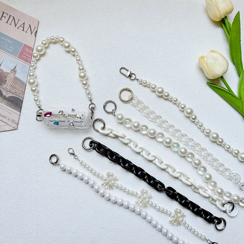 Catena Per Telefono Cordino Künstliche Perle Artificiali Acrilico Cinturino Per Custodia Cellulare Borsa Decorazione Fiocco Elegante Accessorio Da Donna