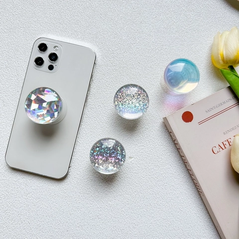 Holografischer Laser Glitzer Handy Griffhalter Ausziehbar Klappbar Acryl Kristall Funkelnd Universelle Desktop Unterstützung