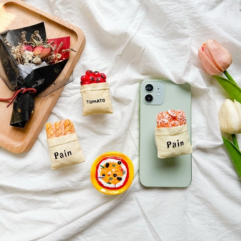 Supporto Griptok Per Cellulare Simulazione Cibo Pizza Pane Pomodoro Novità Supporto Per Presa Espandibile Plastica Carino Accessori