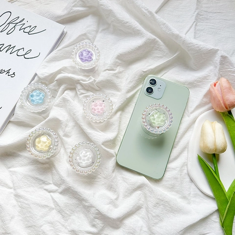 Telefonhalter Und Spiegel Handyhülle Blumenmuster Kunstperlenrand Glitzerstern Pailletten Klappbarer Stand