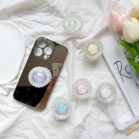 Telefonhalter Und Spiegel Handyhülle Blumenmuster Kunstperlenrand Glitzerstern Pailletten Klappbarer Stand