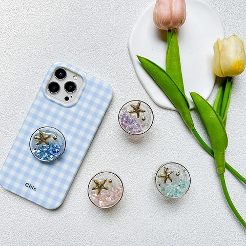 Supporto Per Telefono Stella Marina Conchiglia Impugnatura Espandibile Resina Glitter Stile Oceano Supporto Scrivania