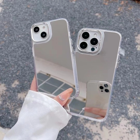 Mirror Phone Case Ultra Thin Clear TPU Electroplated Frame Makeup Reflection Protective Cover Minimalist Luxury Style