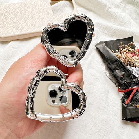 Herzförmiger Ausziehbarer Handyhalter Mit Spiegel Legierung Einziehbarer Ständer Für Handyhülle Chic Make-up Tool