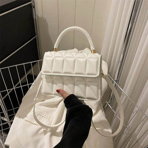 Borsa A Spalla Tracolla Donna Trapuntata Geometrica Pelle PU Manico Intrecciato Borsa A Mano Moda Per Pendolari Quotidiani