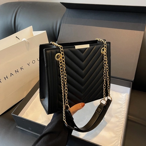 Borsa A Spalla Trapuntata A V Chevron Da Donna Pelle PU Catena Dorata Stile Coreano Retrò Borsa A Mano Alla Moda
