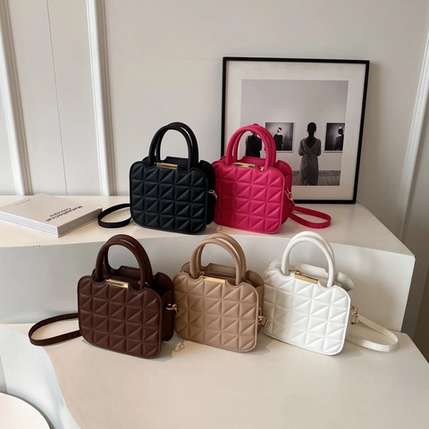 Bolso Bandolera Acolchado para Mujer Cuero PU Bolso de Mano Cuadrado Pequeño Con Herrajes Dorados Estilo Urbano
