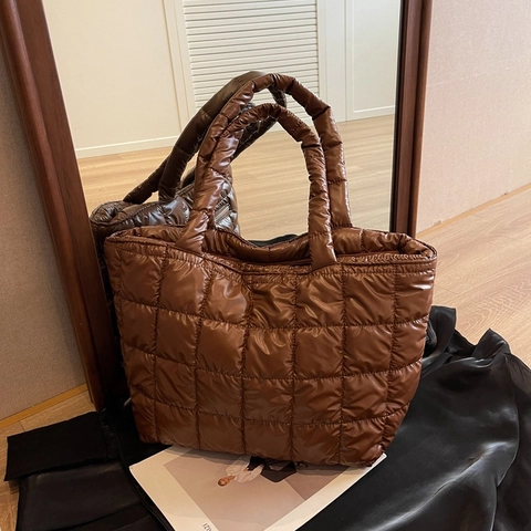 Bolso Tote Acolchado Puffer Poliéster Brillante Gran Capacidad Bolso De Hombro Casual Invierno Moda Mujeres