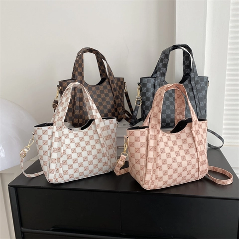 Stijlvolle Dames Handtas Van PU Leer Met Retro Geblokt Monogram Print Met Verstelbare Schouderband En Magneetsluiting Voor Dagelijks