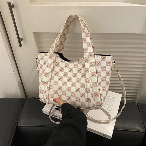 Stijlvolle Dames Handtas Van PU Leer Met Retro Geblokt Monogram Print Met Verstelbare Schouderband En Magneetsluiting Voor Dagelijks