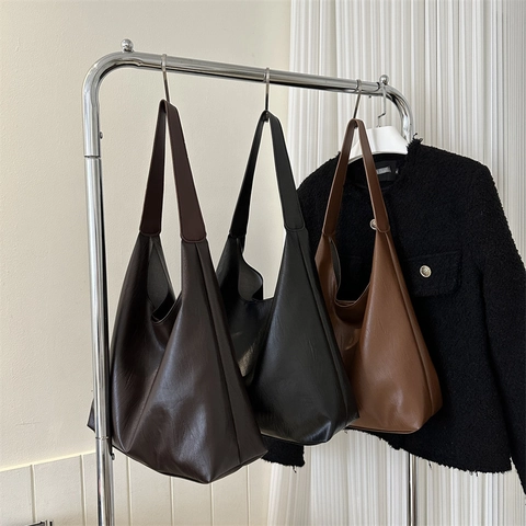 Bolso Tote Para Mujer Gran Capacidad Cuero PU Minimalista Hobo Bolso De Hombro Casual Diario Viaje Color Sólido