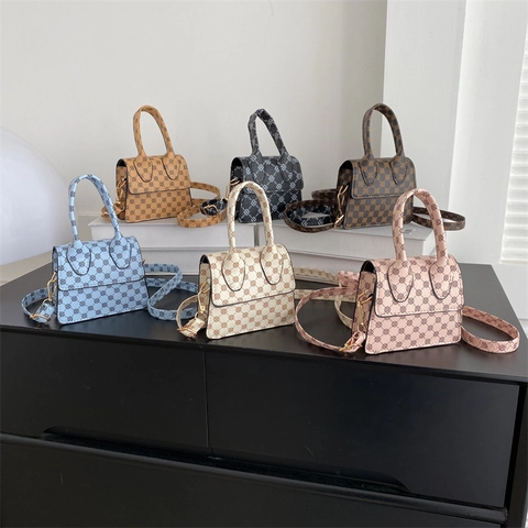 Mini Crossbody Bag Handbag Retro Monogram PU Leather Small Square Shape Top Handle Adjustable Strap Fashion Commute