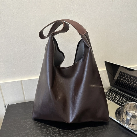 Bolso Tote Para Mujer Gran Capacidad Cuero PU Minimalista Hobo Bolso De Hombro Casual Diario Viaje Color Sólido