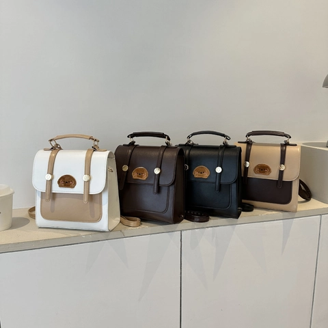 Mini Backpack Crossbody Bag PU Leather Contrast Color Cute Cartoon Dog Embroidery Korean Vintage Style Commute Handbag