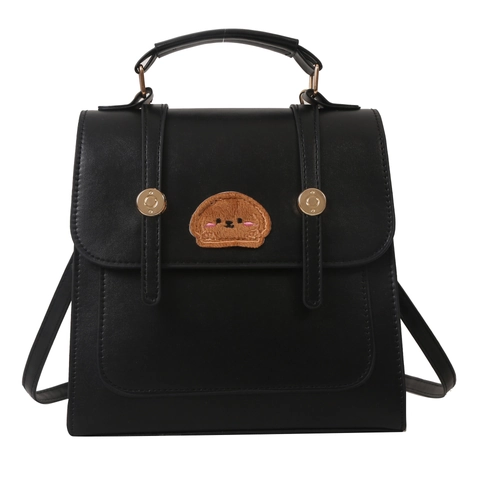 Mini Backpack Crossbody Bag PU Leather Contrast Color Cute Cartoon Dog Embroidery Korean Vintage Style Commute Handbag