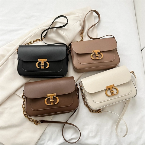 Retro Kleine Quadratische Umhängetasche PU Leder Goldkette Achseltasche Crossbody Tasche Für Frauen Mode Alltag
